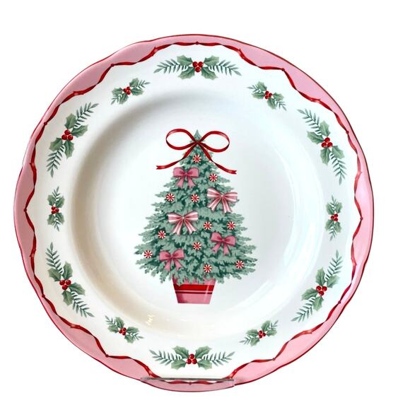 4 PINKMAS Salad Plates Pink Bows Christmas Tree 8.5